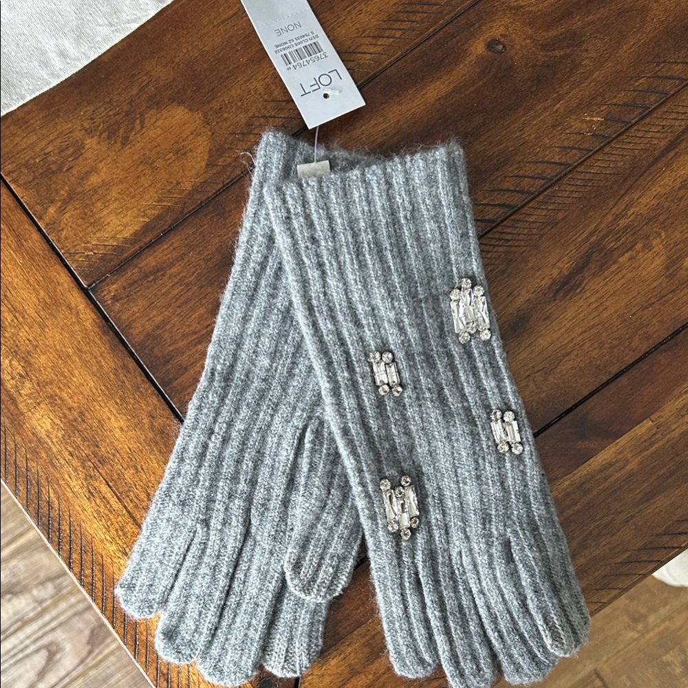 LOFT Silver Knit Gloves with Crystal Accents